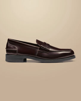 High Shine Leather Penny Loafers - Burgundy