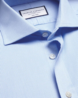 Spread Collar Non-Iron Puppytooth Shirt - Sky Blue 