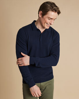 Cashmere Polo Jumper - Navy