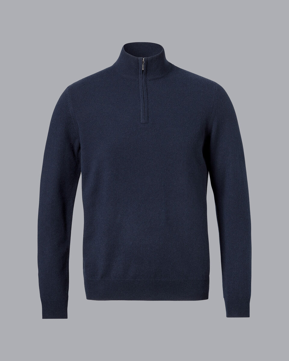 Cashmere Quarter Zip Sweater - Navy | Charles Tyrwhitt