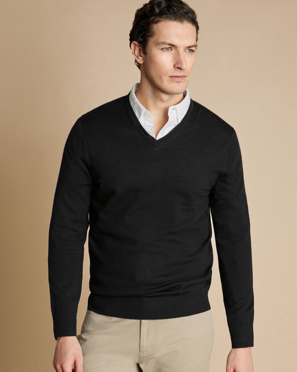Merino V-Neck Sweater - Black | Charles Tyrwhitt