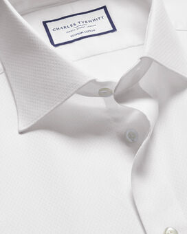 Semi-Spread Collar Egyptian Cotton Ascot Weave Shirt - White