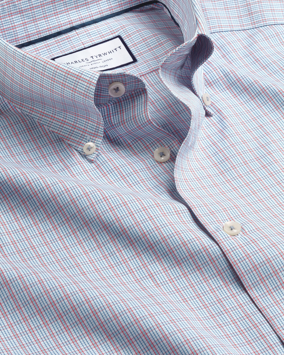 Button-Down Collar Non-Iron Charles Tyrwhitt Shirt Oxford | Red - Check