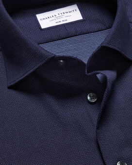 Semi-Cutaway Collar Non-Iron Stretch Dot Texture Shirt - French Blue