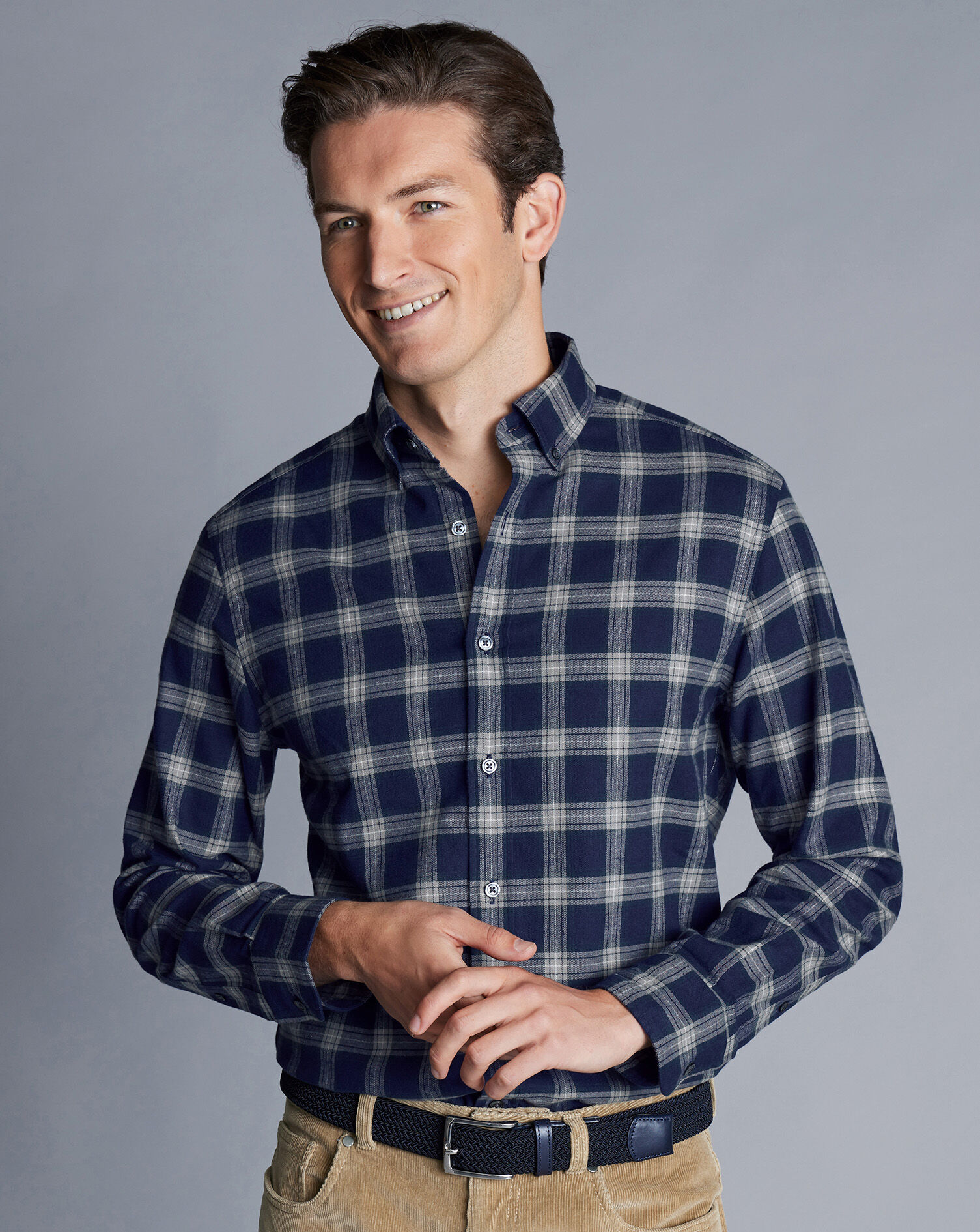 Brushed Flannel Check Shirt - French Blue | Charles Tyrwhitt