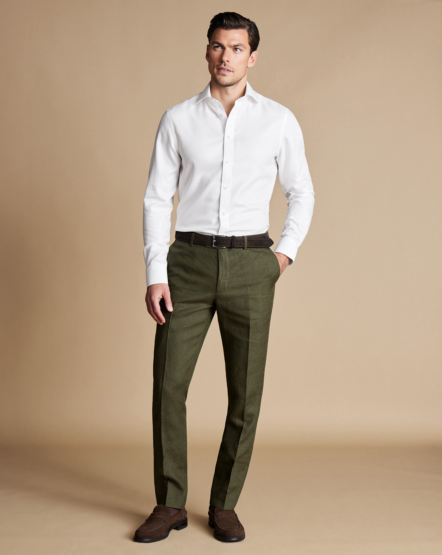 Stone Classic Fit Single Pleat Washed Cotton Chino Trousers Size W40 L32 by Charles  Tyrwhitt | Compare | Brent Cross