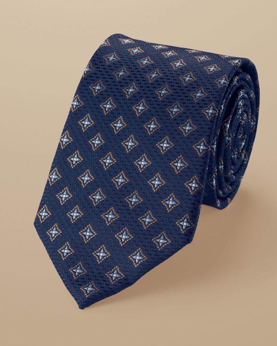Medallion Pattern Silk Tie - French Blue | Charles Tyrwhitt