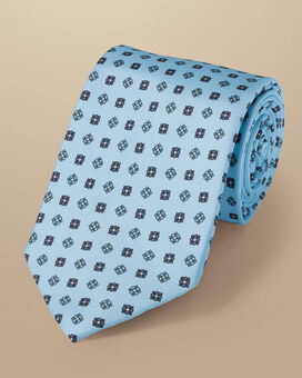 Mini Floral Print Silk Tie - Ice Blue