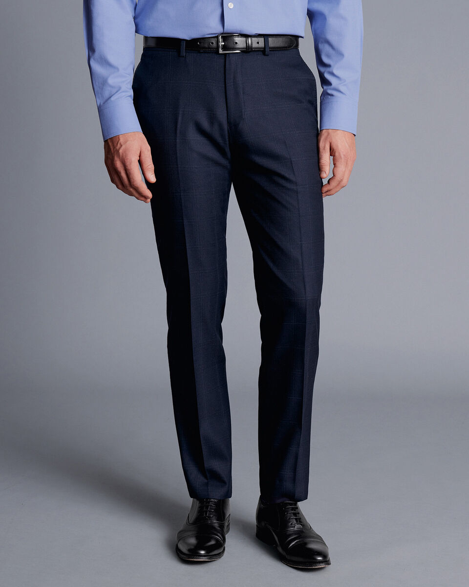 Ultimate Performance Check Suit Trousers - Navy | Charles Tyrwhitt