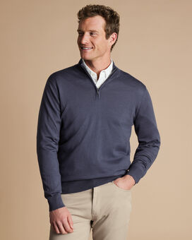 Merino Zip Neck Sweater - Dark Mauve