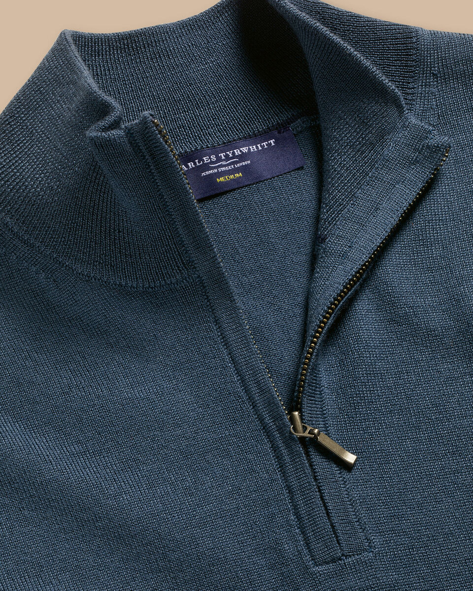 Merino Quarter Zip Sweater - Petrol Blue | Charles Tyrwhitt