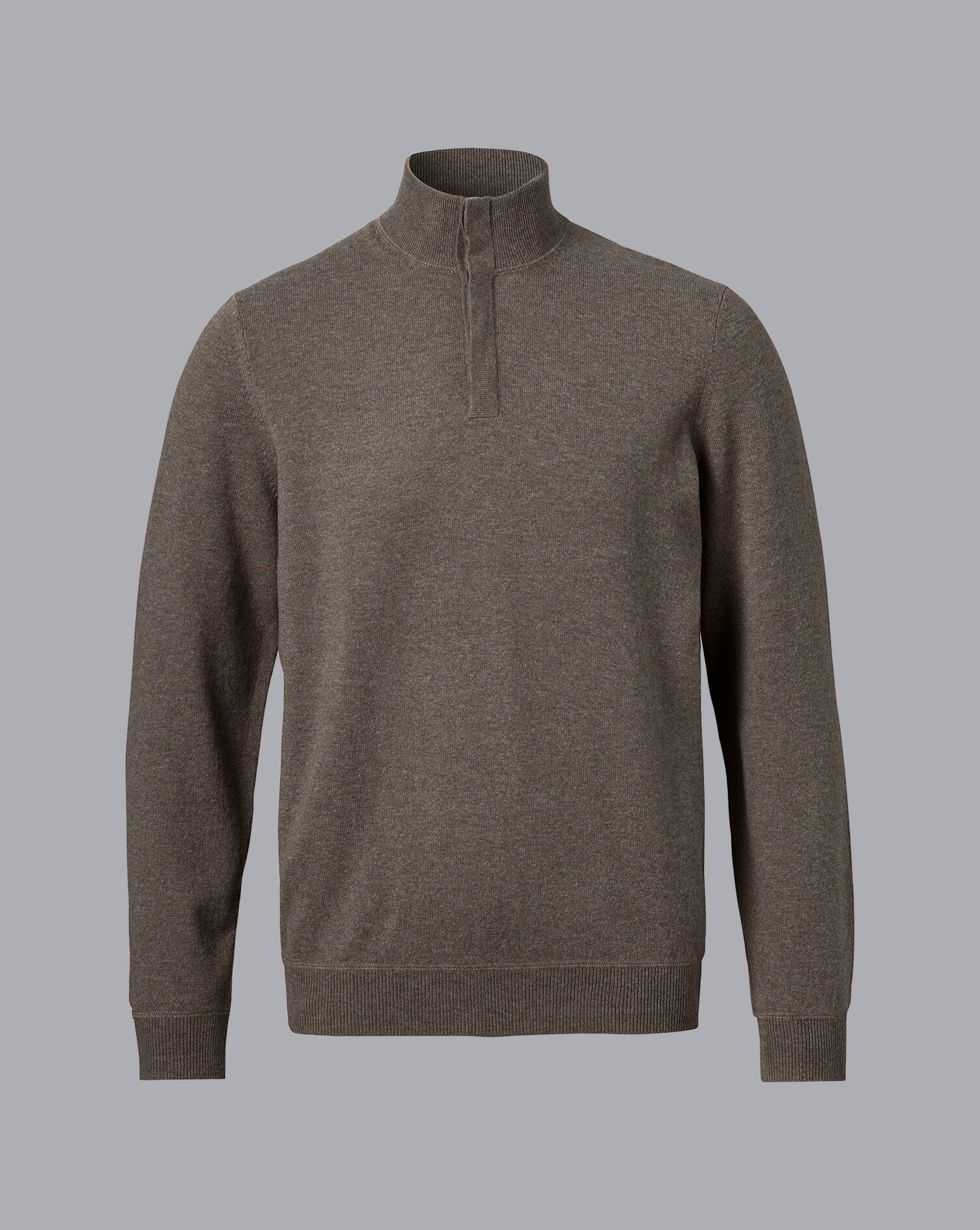 Merino Cashmere Button Neck Sweater - Mocha | Charles Tyrwhitt