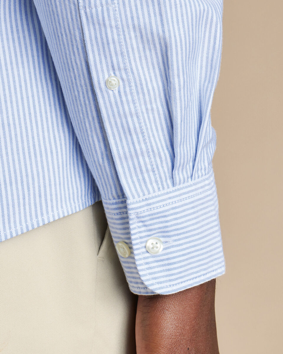 Button-Down Collar Stretch Washed Oxford Stripe Shirt - Ocean Blue ...