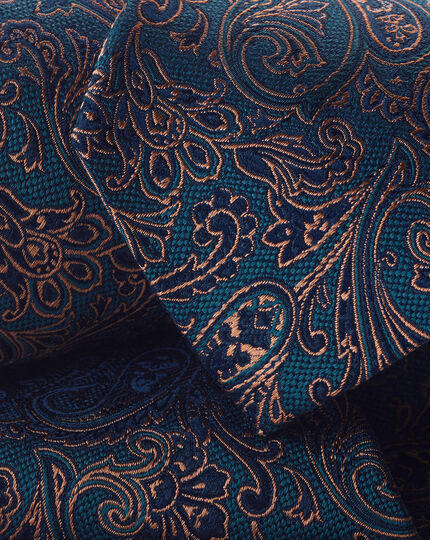 Navy, Royal, and Sky Blue Paisley Print Silk Scarf 