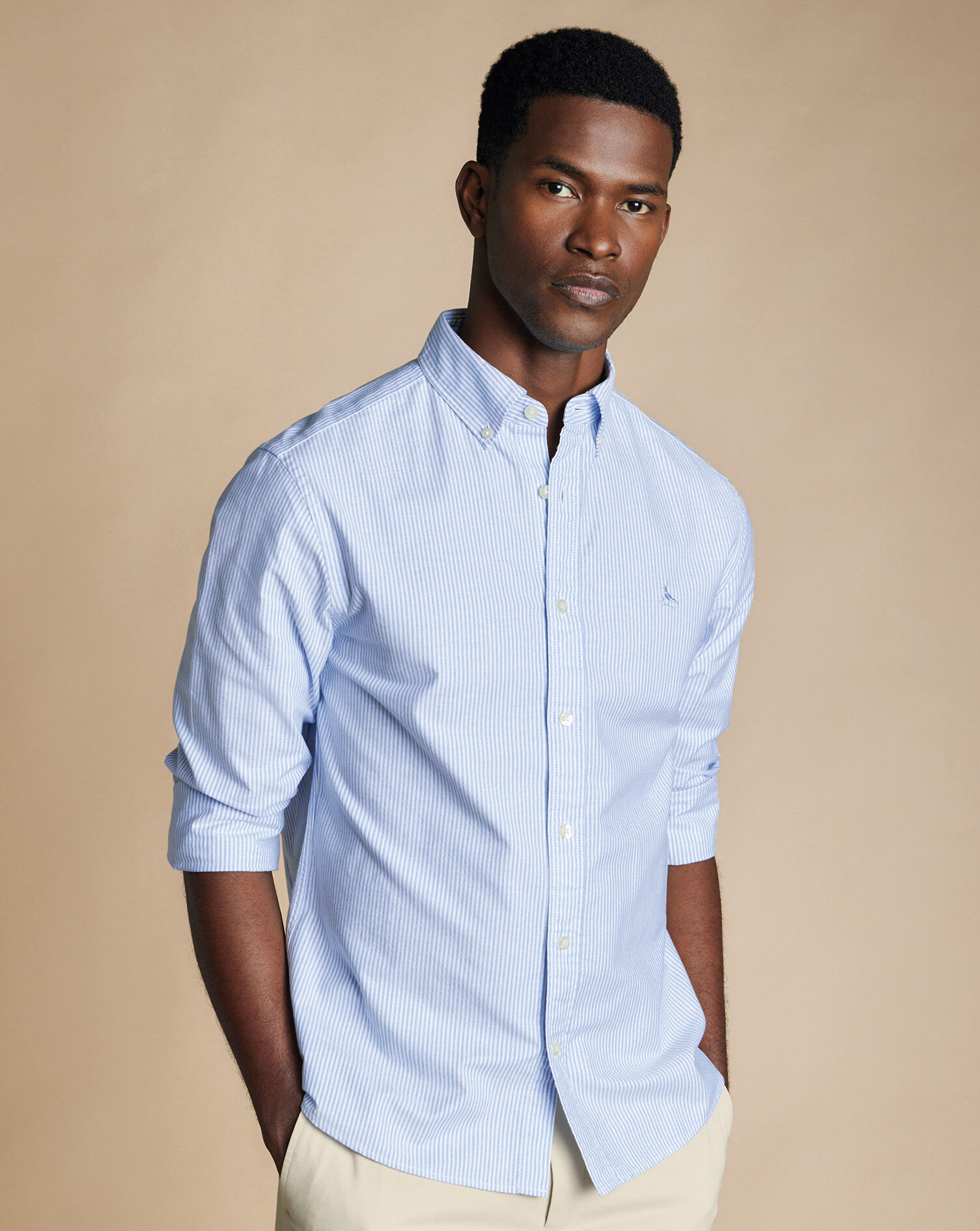 Button-Down Collar Washed Oxford Shirt - Ocean Blue | Charles Tyrwhitt
