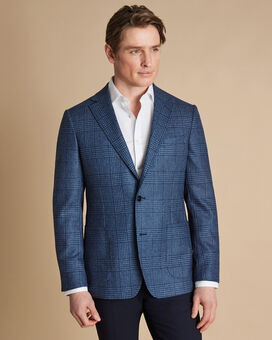 Wool Silk Check Jacket - Ocean Blue