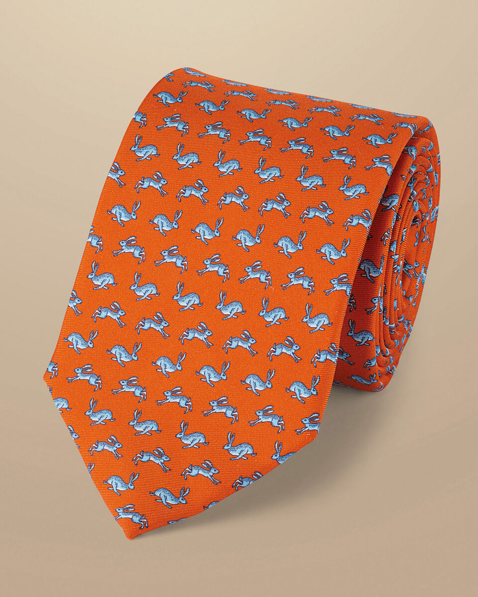Krawatte aus | Charles Hasen-Motiv mit - Tyrwhitt Seide Orange