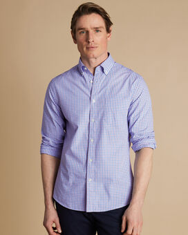 Button-Down Collar Non-Iron Stretch Poplin Mini Gingham Shirt - Lilac Purple & Blue 