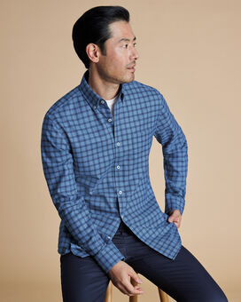 Button-Down Collar Non-Iron Twill Mid Check Shirt - Ocean Blue