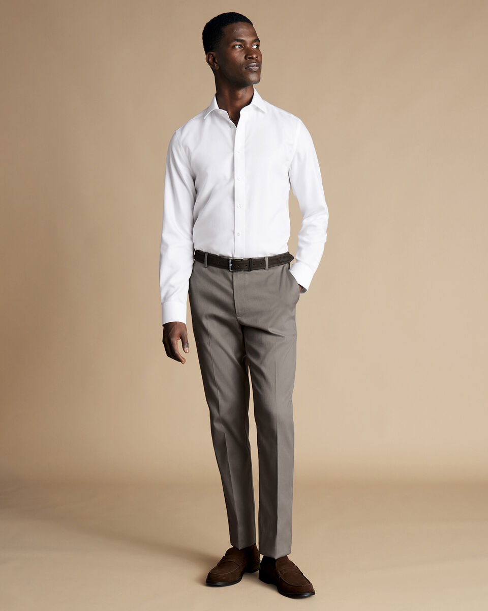 Smart Stretch Texture Trousers - Mocha | Charles Tyrwhitt