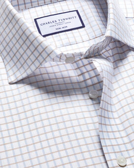 Spread Collar Non-Iron Twill Fine Check Shirt - Sky Blue & Gold