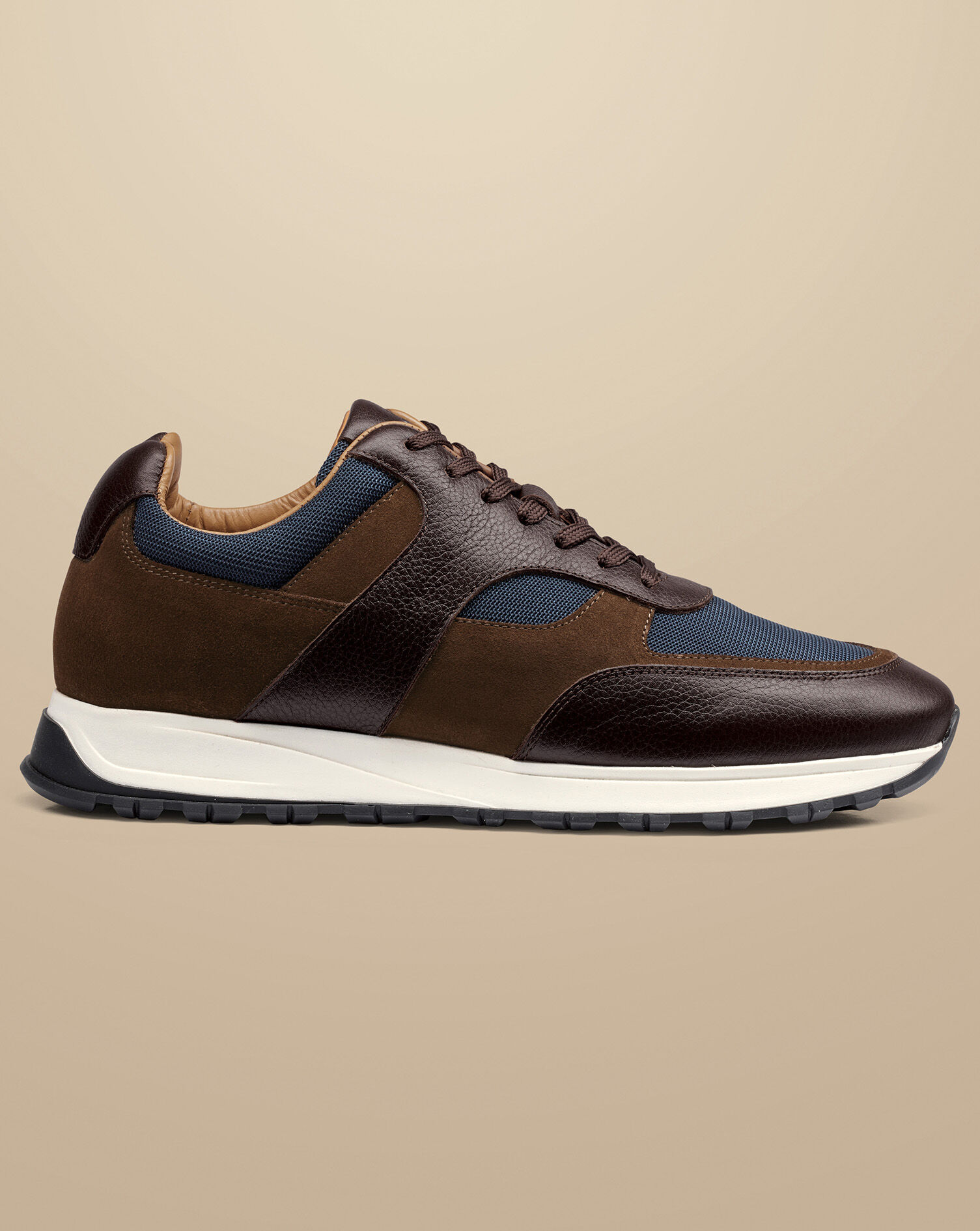 Leather Textile Sneakers Dark Chocolate Charles Tyrwhitt