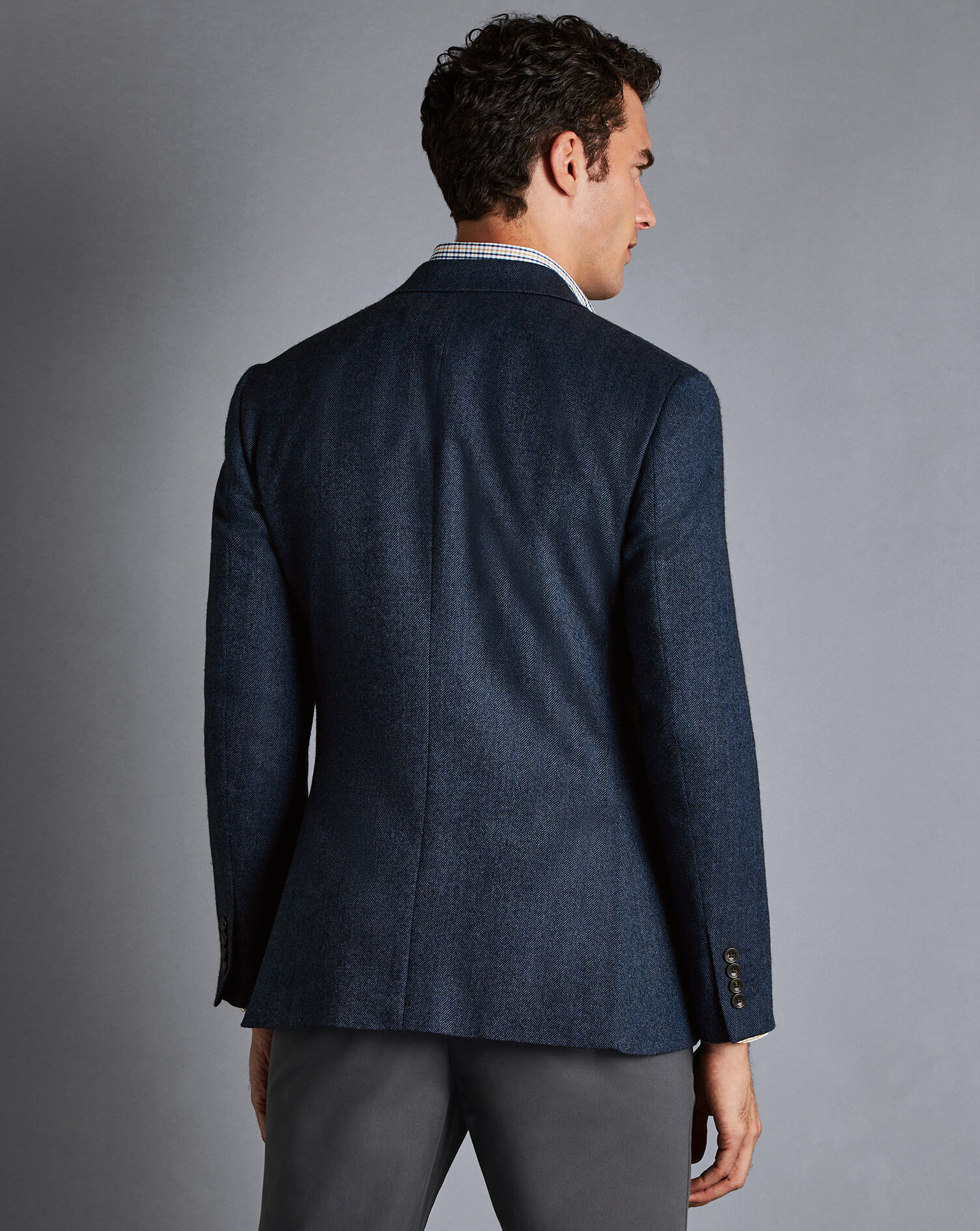 Herringbone Wool Texture Jacket - Denim Blue | Charles Tyrwhitt
