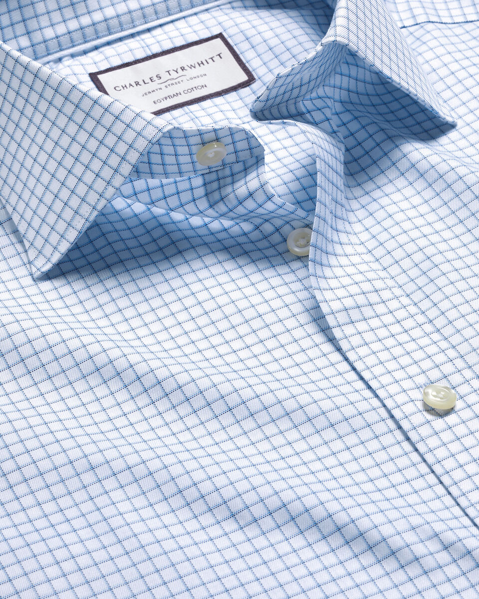 Blue Tyrwhitt Collar Charles Cotton - | Shirt Semi-Spread Ocean Egyptian Check