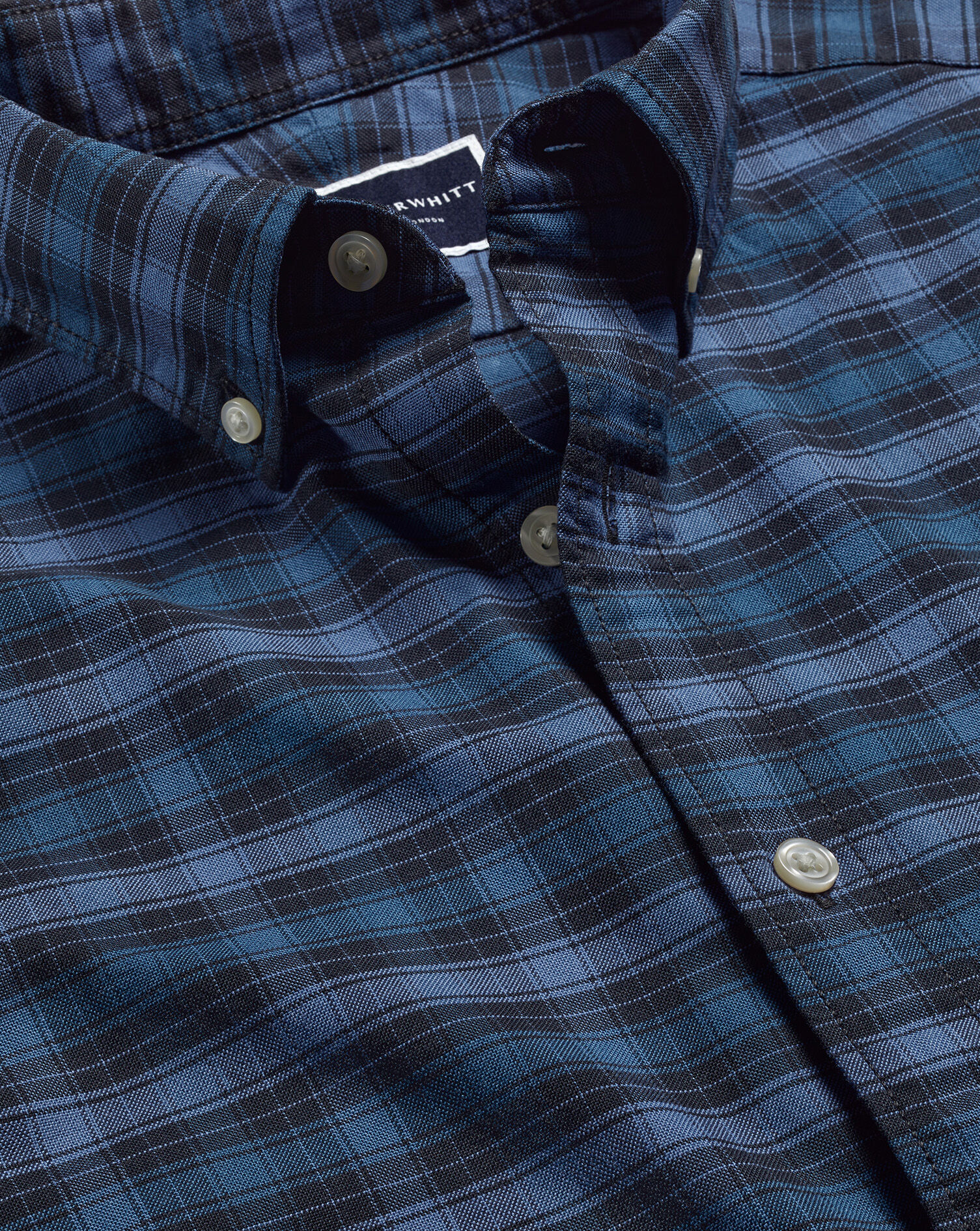 Button-Down Collar Washed Oxford Check Shirt - Indigo Blue