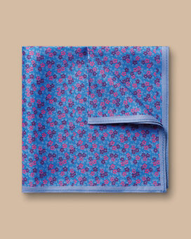 Pochette de costume à fleurs en soie - Bleuet