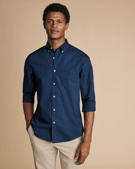 Non-Iron Stretch Print Spot Shirt - Petrol Blue