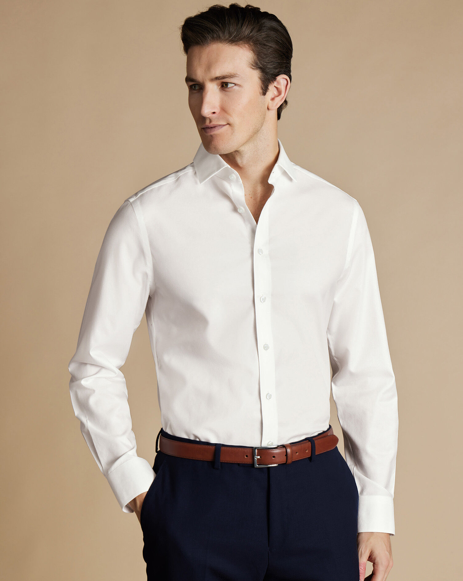 Spread collar Non-Iron Twill Shirt - Ivory | Charles Tyrwhitt