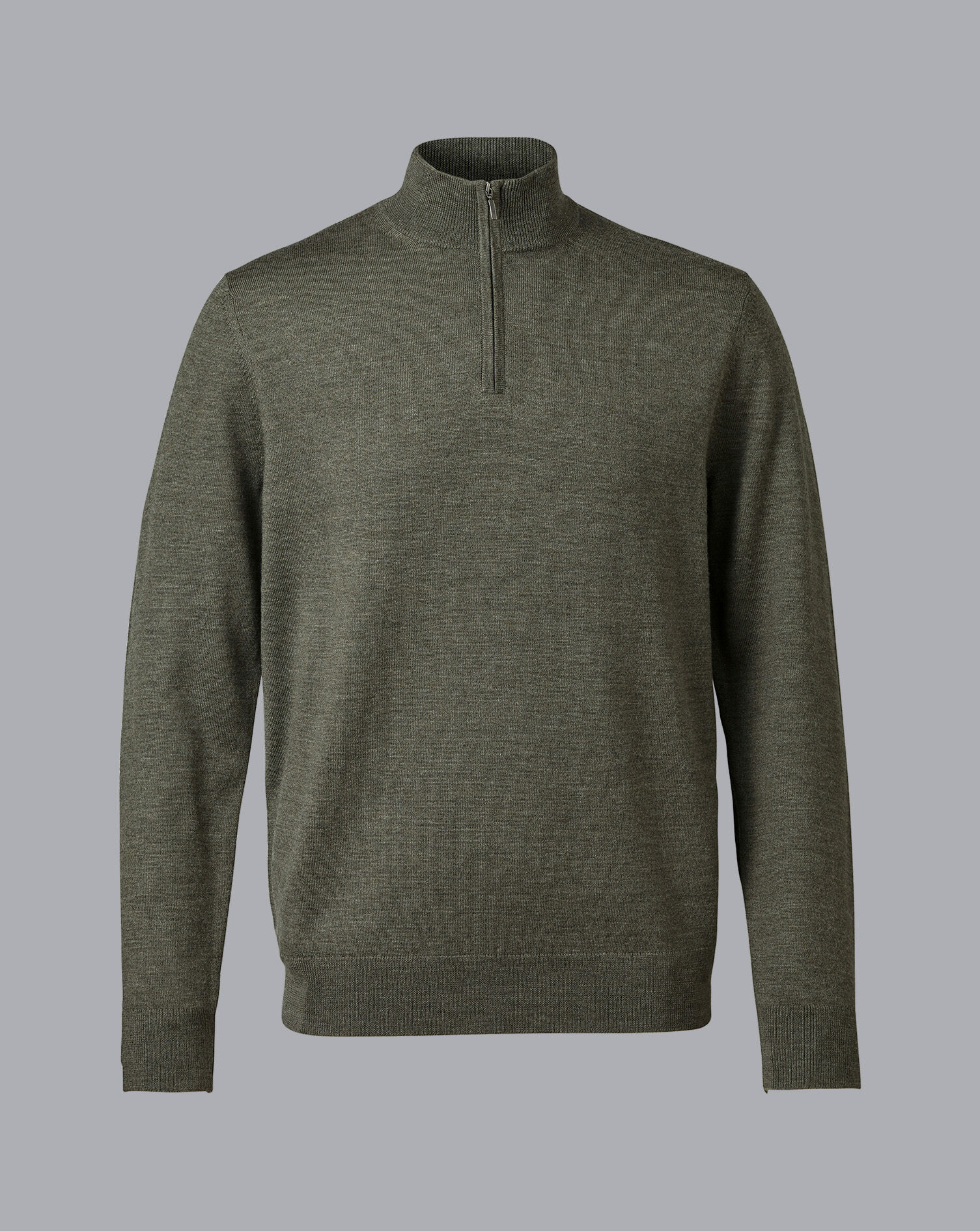 Merino Quarter Zip Sweater - Olive Green Melange