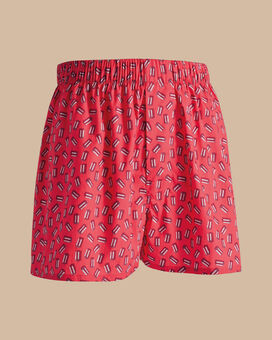 Telephone Box Print Woven Boxers - Coral Pink 