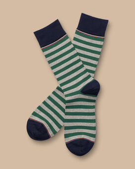 Melange Block Stripe Socks - Green & Silver