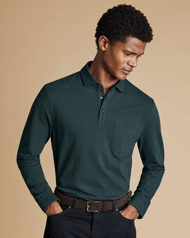 Long Sleeve Tyrwhitt Pique Polo - Teal Green