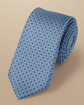 Slim Mini Floral Silk Patterned Tie - Sky Blue