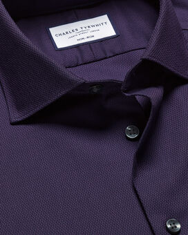 Semi-Cutaway Collar Non-Iron Stretch Texture Shirt - Purple