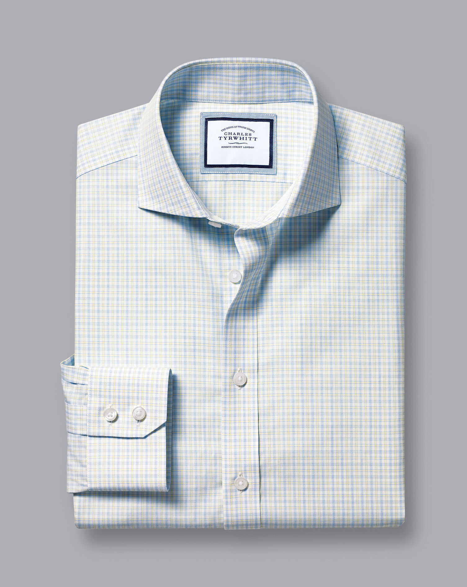 Spread Collar Non-Iron Check Shirt - Lemon | Charles Tyrwhitt