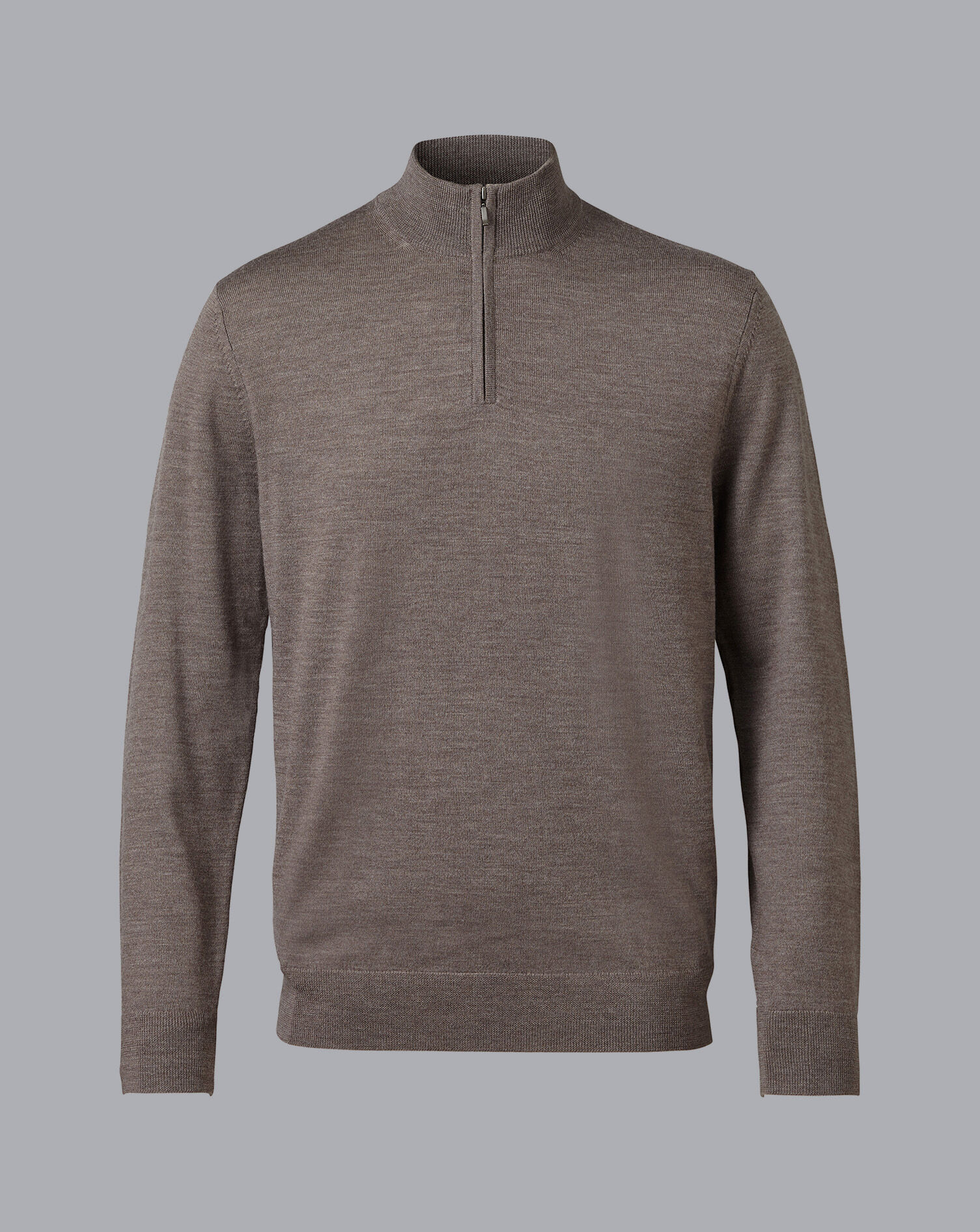 Merino Zip Neck Jumper - Mocha | Charles Tyrwhitt