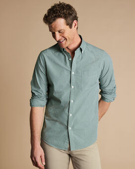 Button-Down Collar Non-Iron Stretch Poplin Mini Gingham Shirt - Green