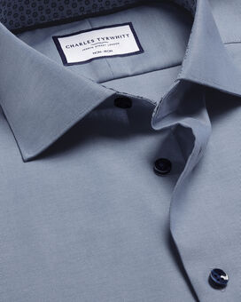 Semi-Spread Collar Twill Shirt with Printed Trim - Steel Blue