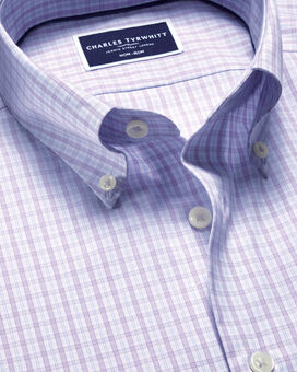 Button-Down Collar Non-Iron Grid Check Oxford Shirt - Lilac Purple