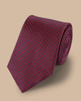 Semi Plain Pattern Silk Tie - Red