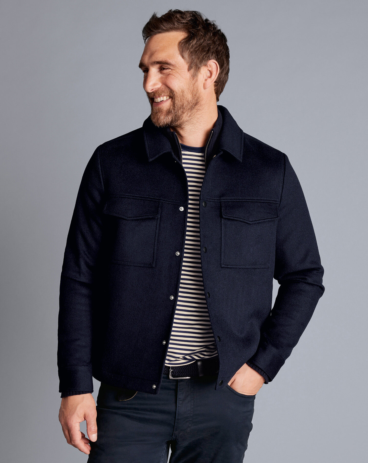 Wool Harrington Jacket - Navy | Charles Tyrwhitt