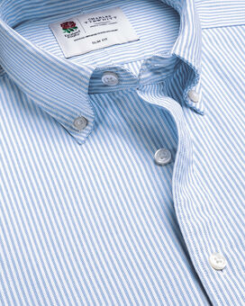 England Rugby Button-Down Collar Washed Oxford Stripe Shirt - Blue & White