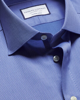 Semi-Spread Collar Egyptian Cotton Ascot Weave Shirt - Indigo Blue