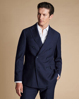 Double Breasted Italian Flannel Suit Jacket  - Indigo Blue