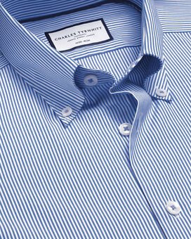 Button-Down Collar Non-Iron Stripe Oxford Shirt - Cobalt Blue