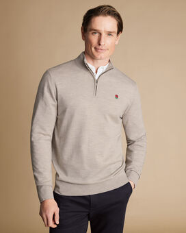 England Rugby Merino Zip Neck Sweater - Limestone 